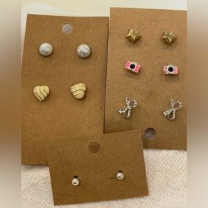 💐5/25 girls small stud fun earrings bundle lot heart ball camera silver bow